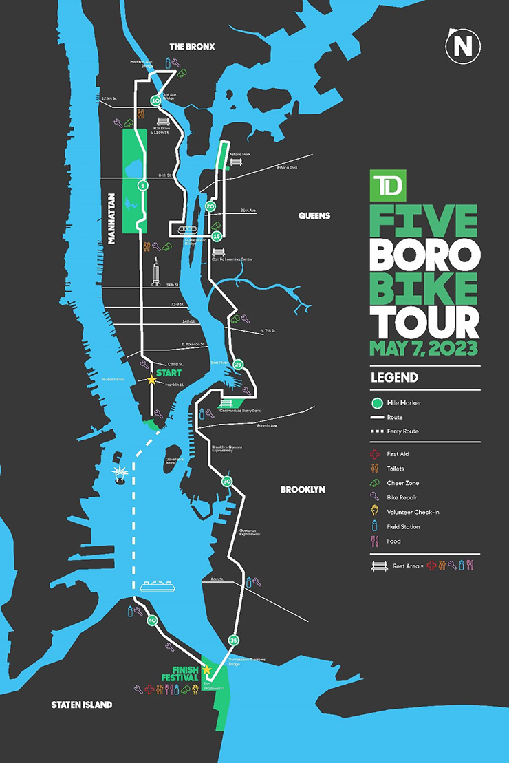5 Boro Bike Tour Map 2024 