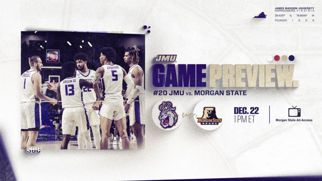 James Madison Dukes Vs Morgan State Bears Basketball Livestream (Sat, Dec 23, 2023)