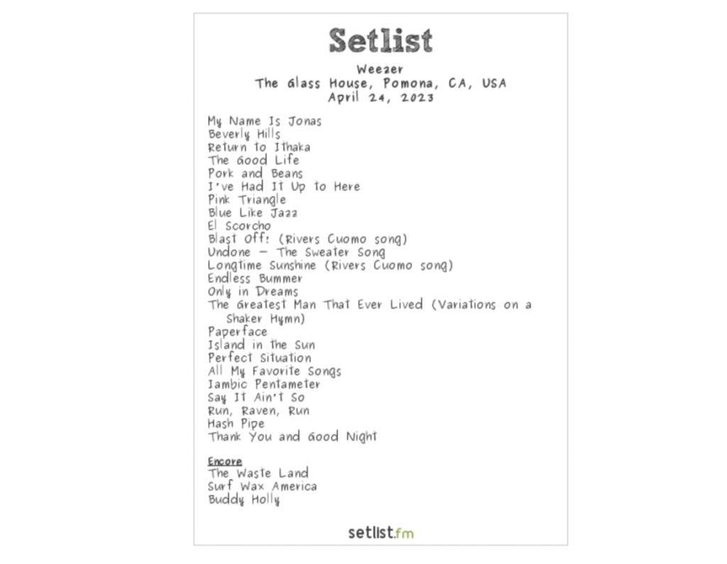 Weezer Tour Setlist 2024