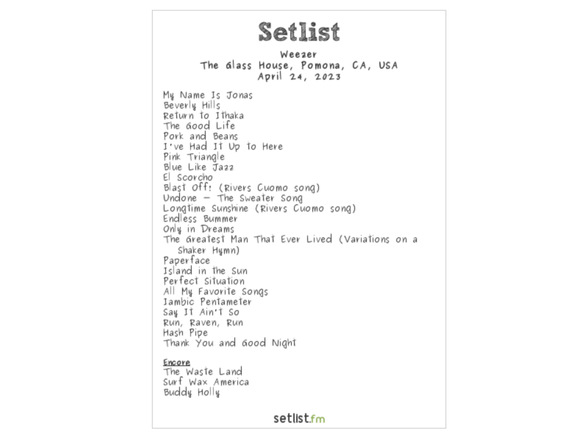 weezer tour setlist