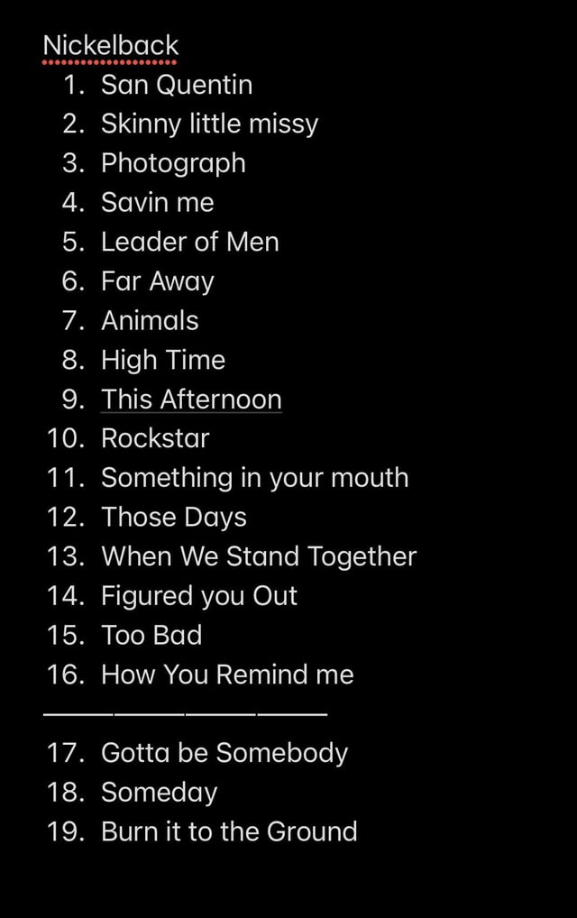 Nickelback 2024 Tour Setlist